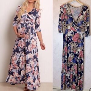 Pinkblush Maternity navy blue floral print maxi dress